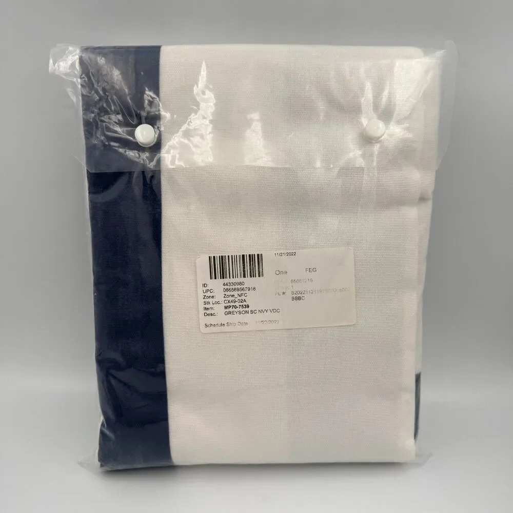 Madison Park Shower Curtain 72 x 72 100% Cotton White Navy Border Luxury Hotel